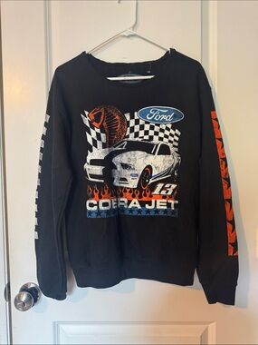 Ford Racing Sweatshirt Mens L Black Mustang Cobra Jet Garage Mechanic Grunge